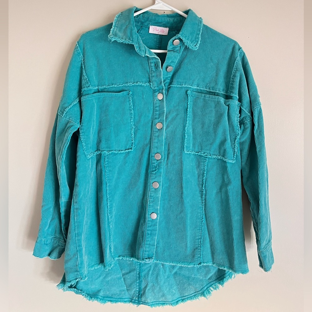 Pink Lily Turquoise Corduroy Shirt